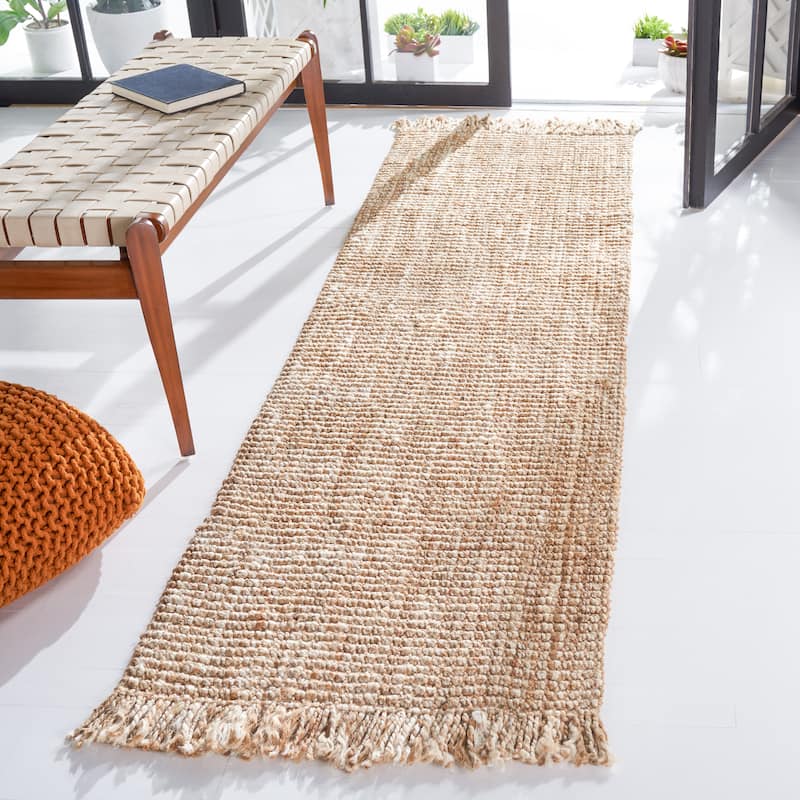 SAFAVIEH Handmade Natural Fiber Månika Jute Fringe Rug - 2'3" x 8' Runner - Natural/Beige