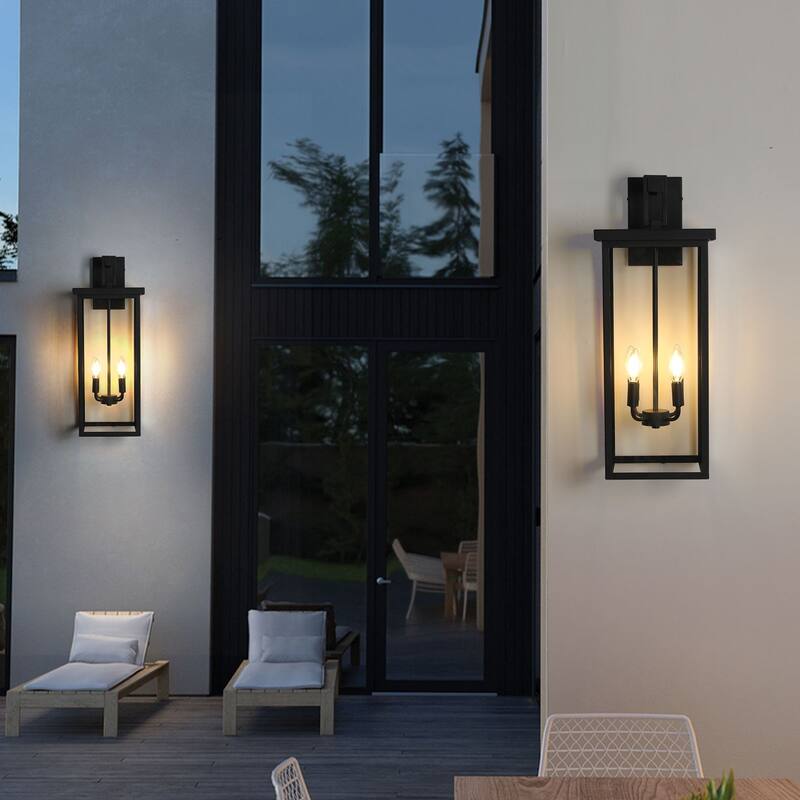 26"(H) 1ps Modern Outdoor Wall Lanterns with Clear Glass, 4 E12 Bulb Socket, Weatherproof Wall Sconces(No Bulbs)
