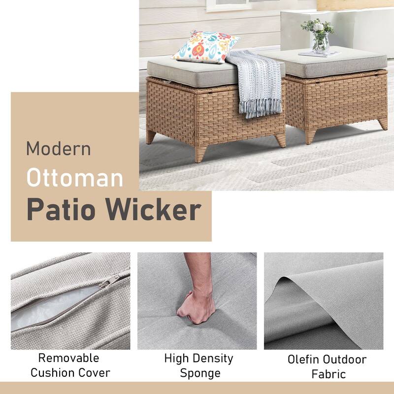 Outdoor Ottomans for Patio Set of 2 PE Wicker