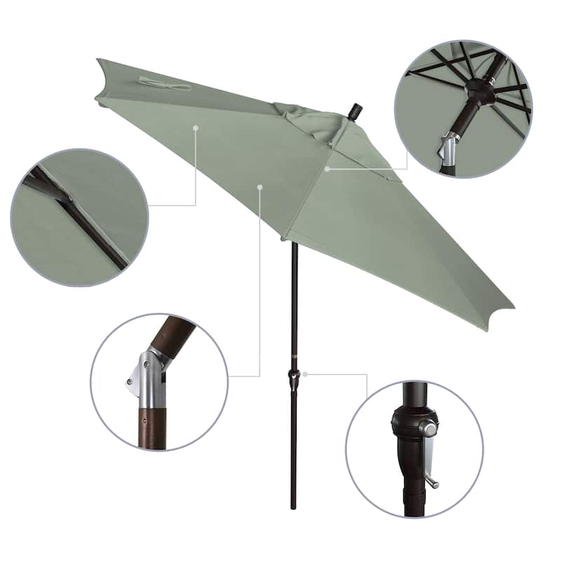 California Umbrella 9' Sunset Series Patio Umbrella Bronze Aluminum Frame and Ribs, Crank Lift Auto Tilt, Sunbrella Cilantro