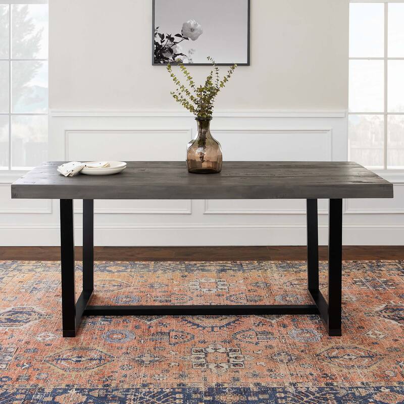 Solid Wood and Metal Open Frame Dining Table