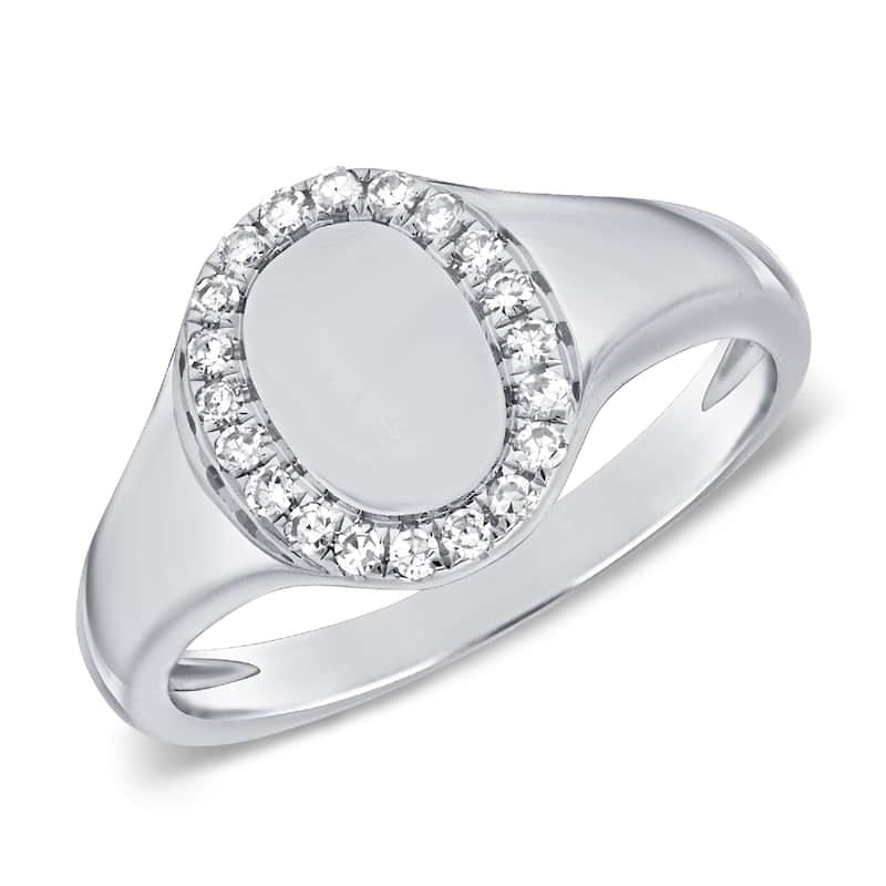 Joelle Collection Diamond Oval Signet Pinky Signet Ring 14k Gold