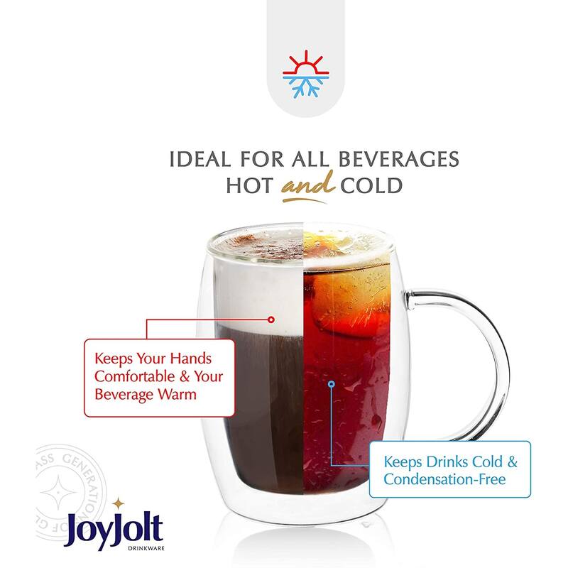 JoyJolt Aroma Clear Glass 13.5-ounce Double Wall Insulated Glasses (Set Of 2) - 13.5 oz