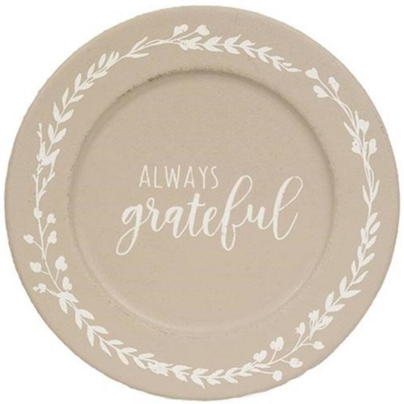 Wooden Always Grateful Floral Plates with Distressed Finish, 3 Asstd - 8.50” L x 8.50” W x 0.50” H