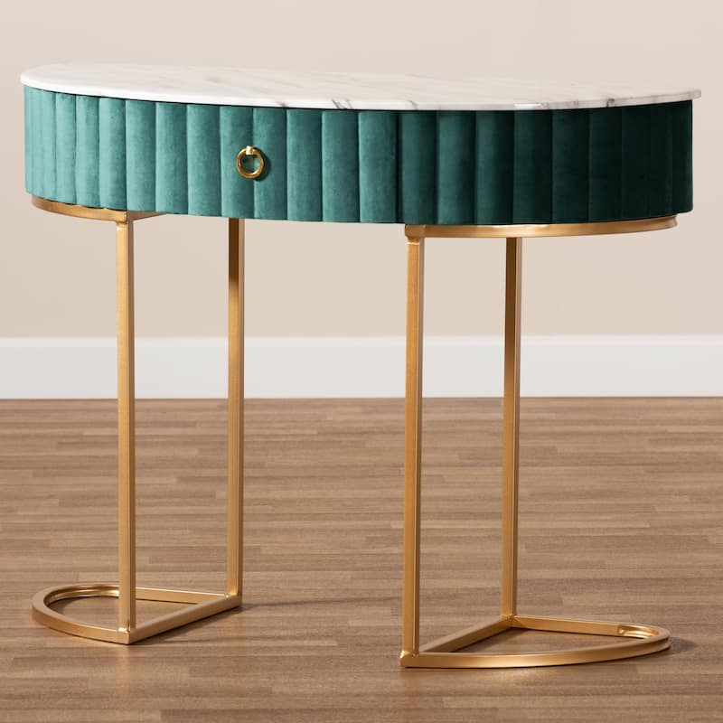 Beale Luxe and Glam Upholstered 1-Drawer Console Table