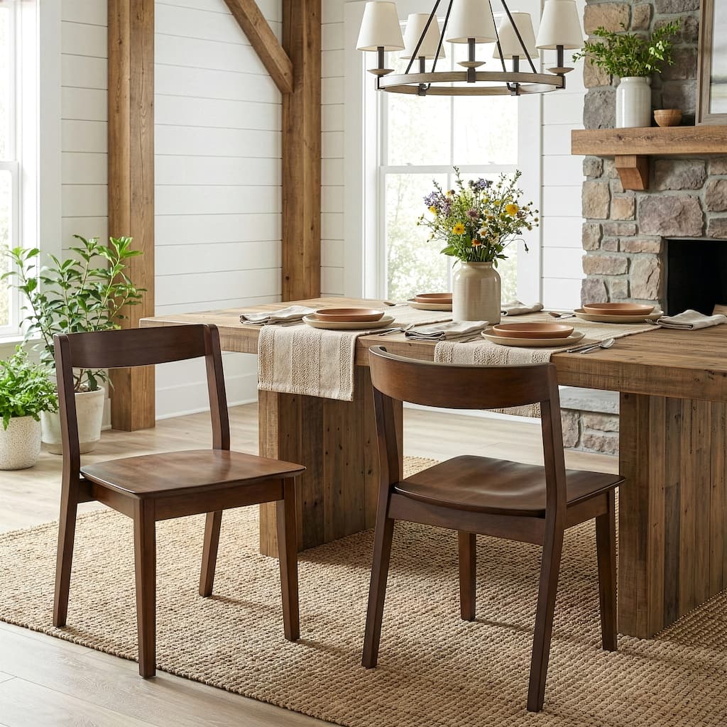 Set of 2 Astor Dark Brown Solid Wood Chair with Curved Back