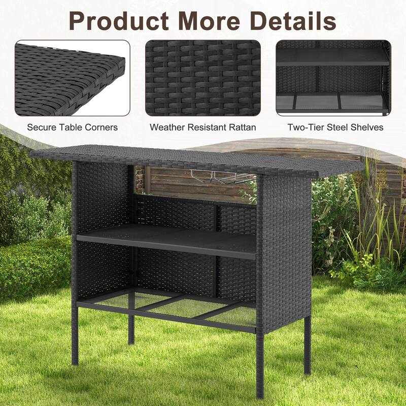 AVAWING Patio PE Wicker Bar Table Rattan Bar Counter Table