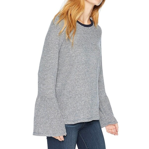 Lucky Brand Women Knit Top Blue Size Large L Striped Bell Sleeve Peasant