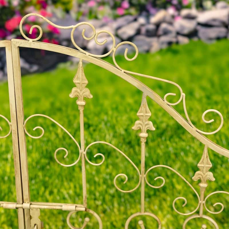 96 Inch Tall Iron Garden Gate Arch with Plant Stands