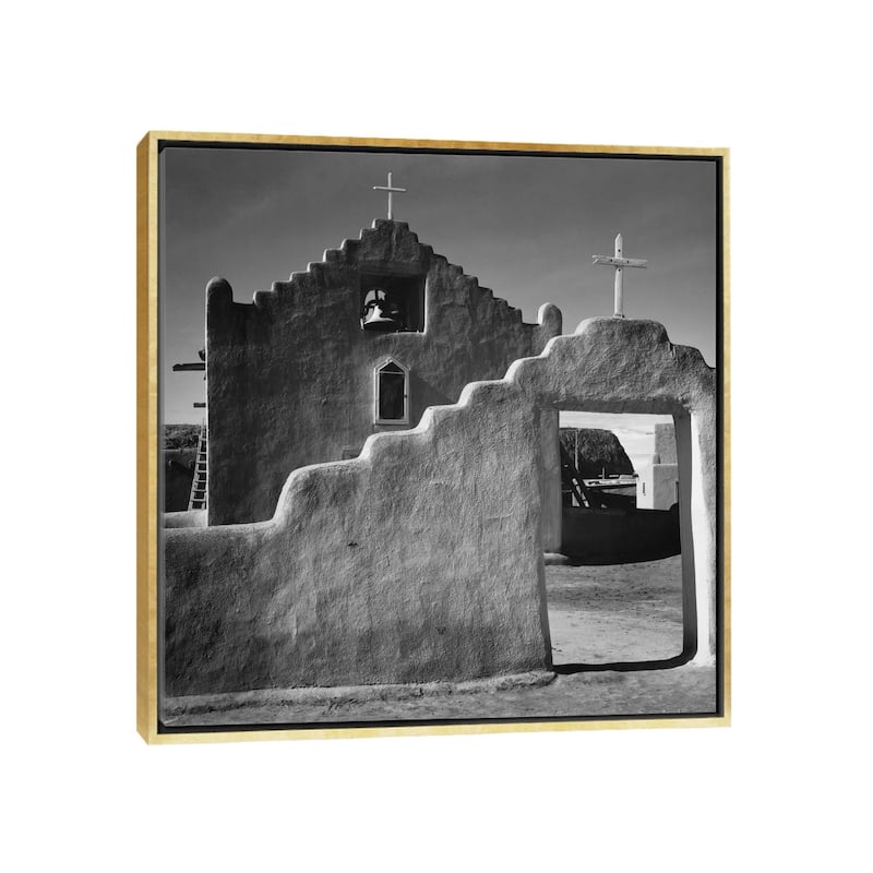 iCanvas "Church, Taos Pueblo, New Mexico, 1941" by Ansel Adams Framed Canvas Print - Gold - 18x18