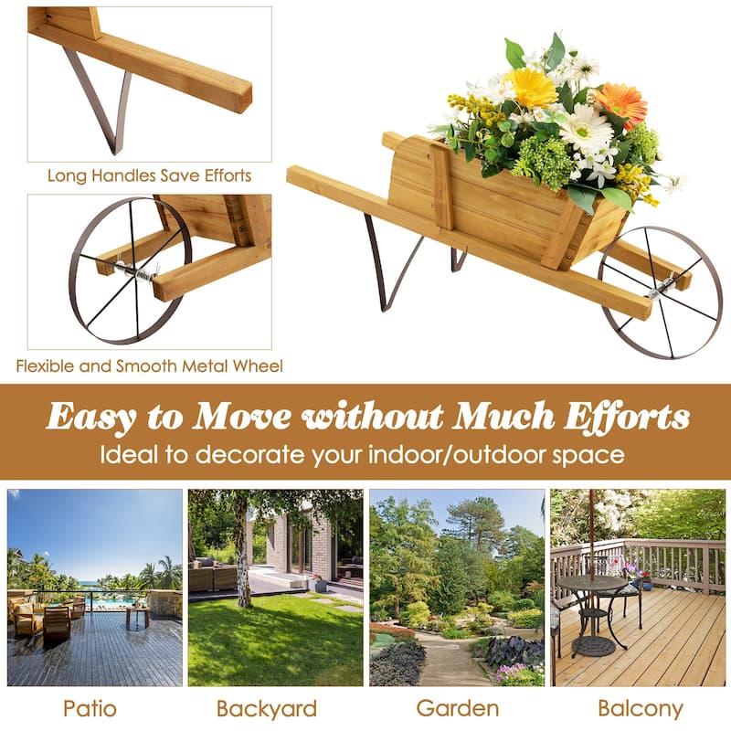 Costway Wooden Wagon Planter Decorative Indoor/Outdoor Rustic Flower - See Details