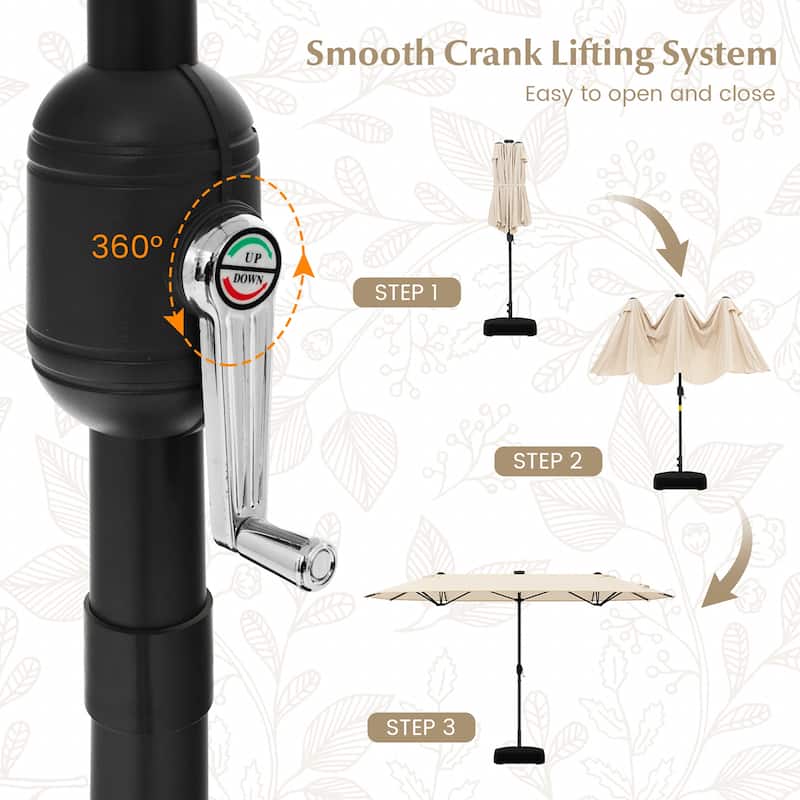 Gymax 13FT Double-sided Patio Umbrella w/ Solar Lights Crank Handle