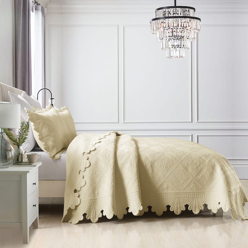 MarCielo 3Pcs 100% Cotton Oversized Quilt Bedspread Coverlet Set TK
