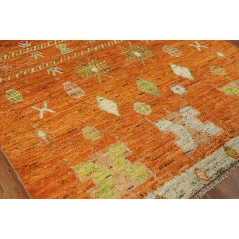 Geometric Orange Moroccan Oriental Area Rug Hand-Knotted Wool Carpet - 6'8" x 9'8"