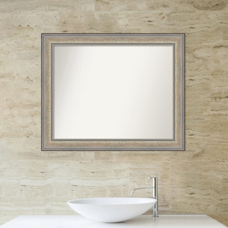 Fleur Silver Non-Beveled Wood Framed Bathroom Vanity Wall Mirror - Fleur Champagne Silver