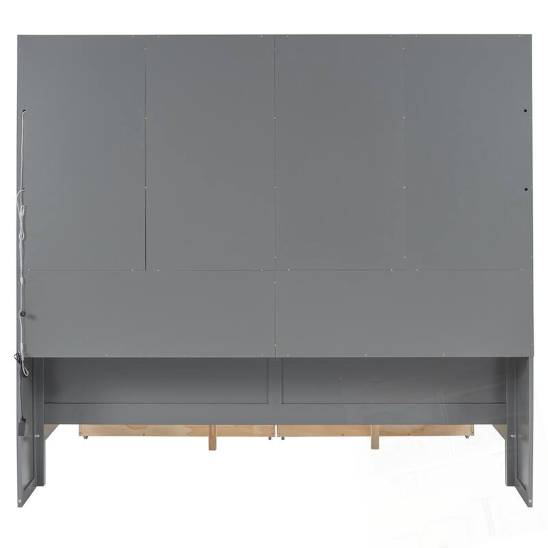 Wooden Daybed with Glass-Door Storage Cabinets Built-in LED Lighting and Shelves