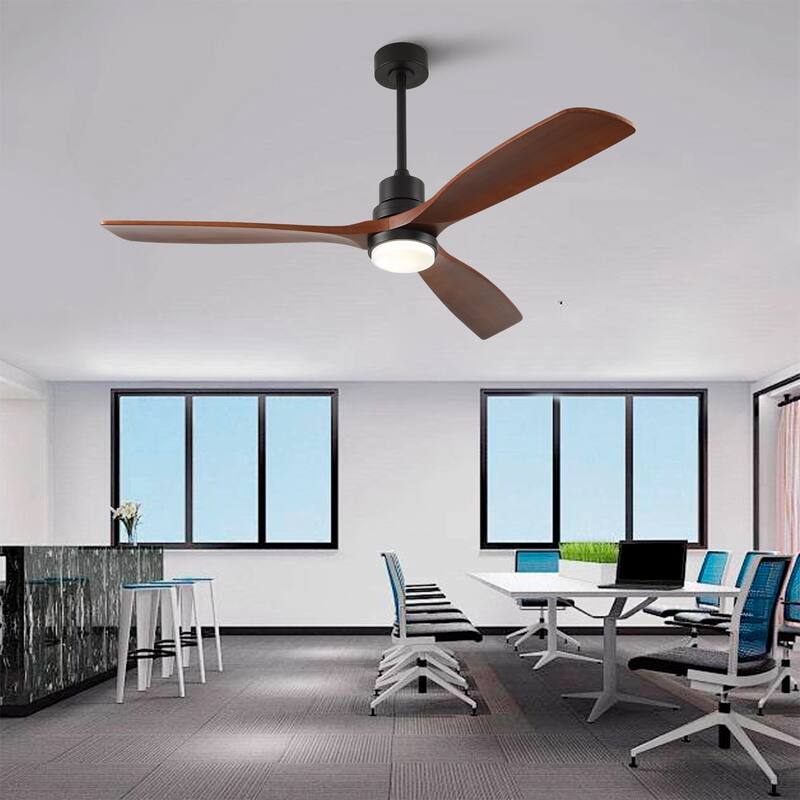 60 Inch Modern Ceiling Fan With 3 Color Dimmable 3 Solide Wood Blades Remote Control Reversible DC Motor With Led Light