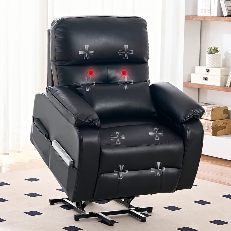 Mixoy Power Lift Recliners Chair with Vibration Massage Heating,8 Points MessageRecling Degrees,Storage,Cup Holder - Black - 36''*36''*40''