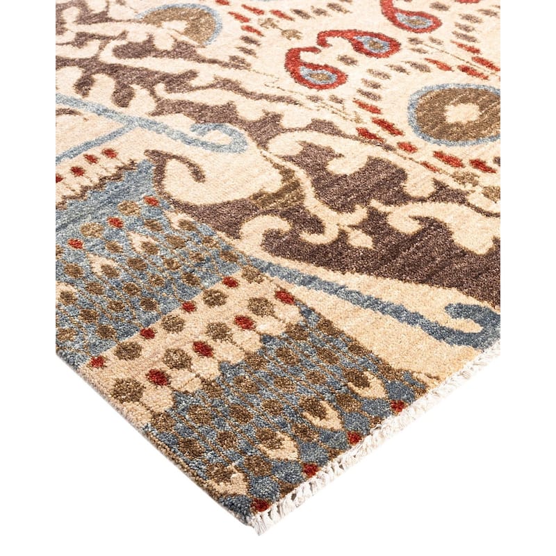 Ikat One-of-a-Kind Hand-Knotted Area Rug, Ivory - 9' 1" x 12' 3"