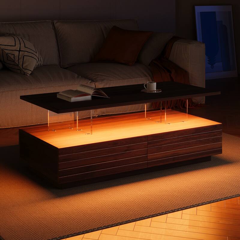 Modern White Rectangular LED Lights Coffee Table