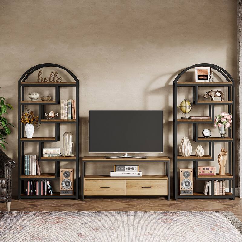 71" Tall Arched Bookshelf, Etagere Bookcase with Open Display Shelves