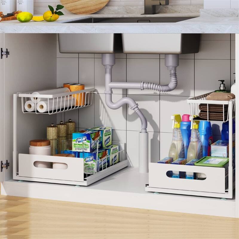 Under Sink Organizers and Storage - 14.4"D x 10.4"W x 10.6"H - 2 Pack-White