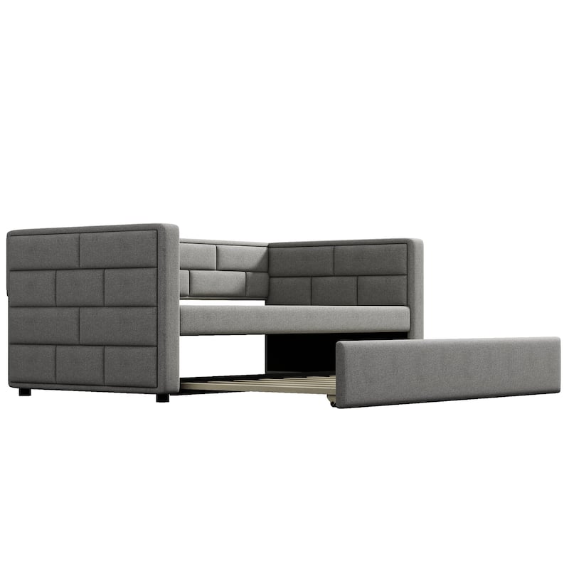 Twin Upholstered Daybed with Trundle, Padded Back, Space Saving Furniture