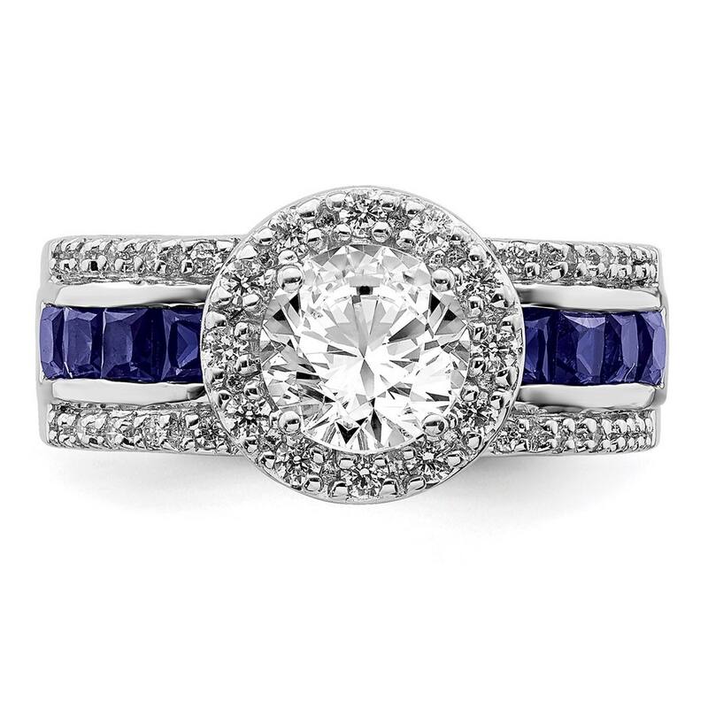 Curata 925 Sterling Silver Polished Open back CZ Cubic Zirconia Simulated Diamond and Labcreated Sapphire Ring