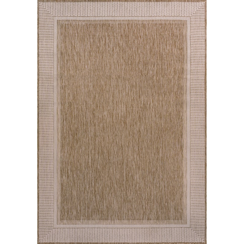 JONATHAN Y Alda Coastal Casual Wide Stripe Border Beige/Cream Indoor/Outdoor Area Rug - 5 X 8