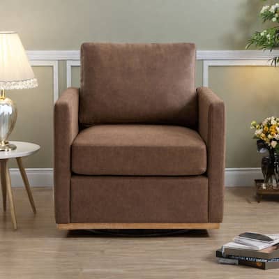 PU Swivel Accent Chair with 360° Rotation, Pocket Spring Cushion, and 300lb Capacity