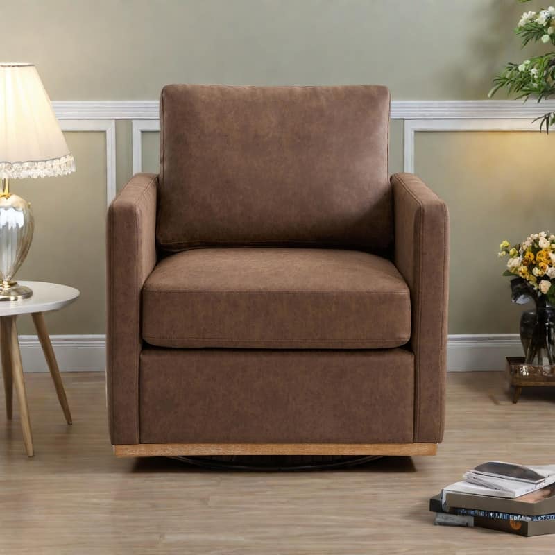 PU Swivel Accent Chair with 360° Rotation, Pocket Spring Cushion, and 300lb Capacity