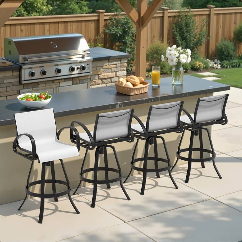 Crestlive Products Outdoor Patio All-weather Aluminum Swivel Bar Stools Sunbrella - Augustine Oyster - 4PC