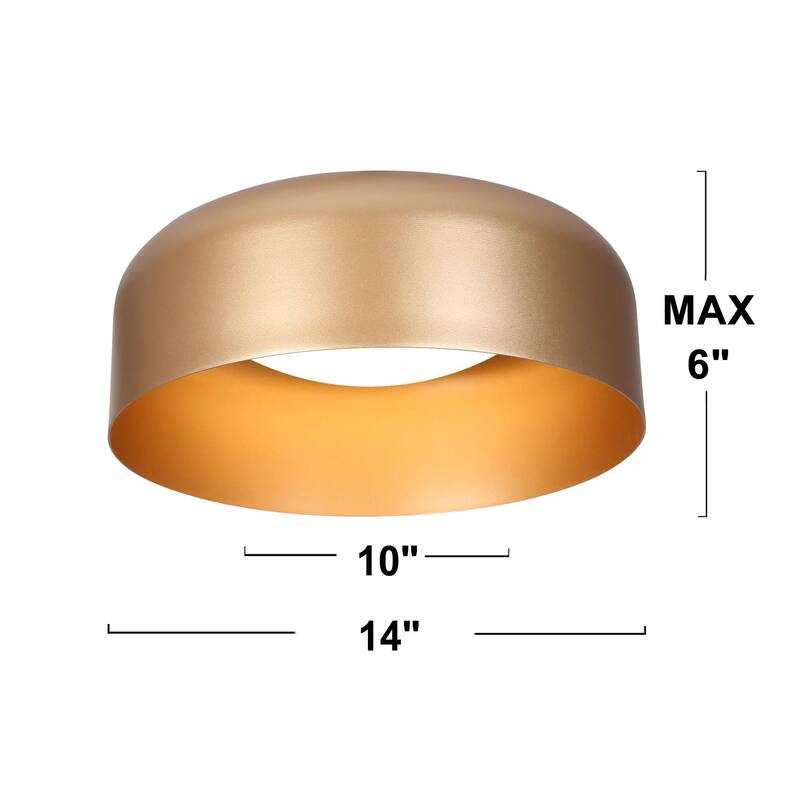 Modern Gold 14" Drum Shape LED Flush Mount Foyer Ceiling Lights - 14" D x 6" H