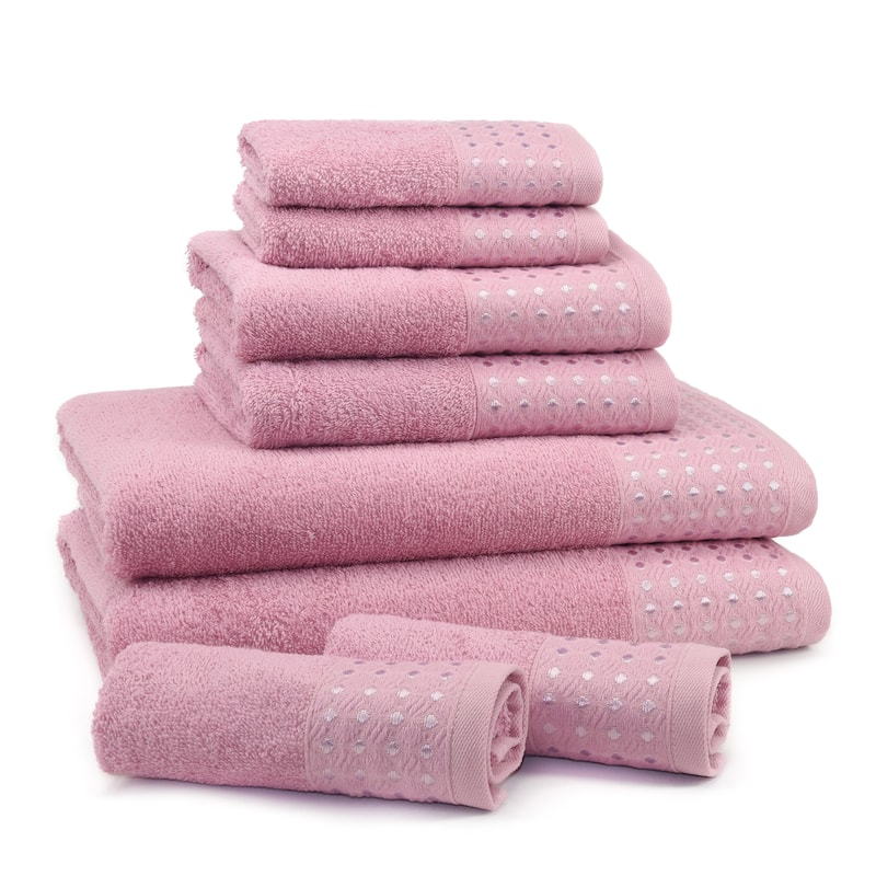 East'N Blue Petek Turkish Cotton Bath Towel Set (Set of 8) - (2 Bath Towel, 2 Hand Towel, 4 Washcloth) - Rose