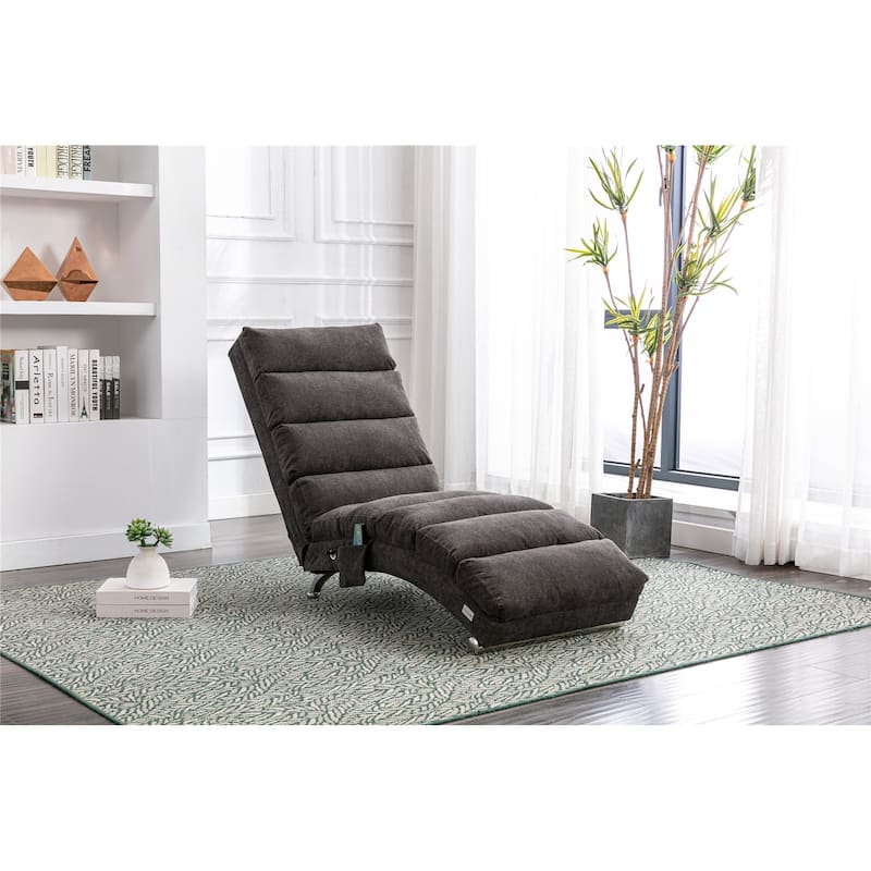 Linen Chaise Lounge Indoor Chair, Modern Long Lounger for Office or Living Room - Dark Gray