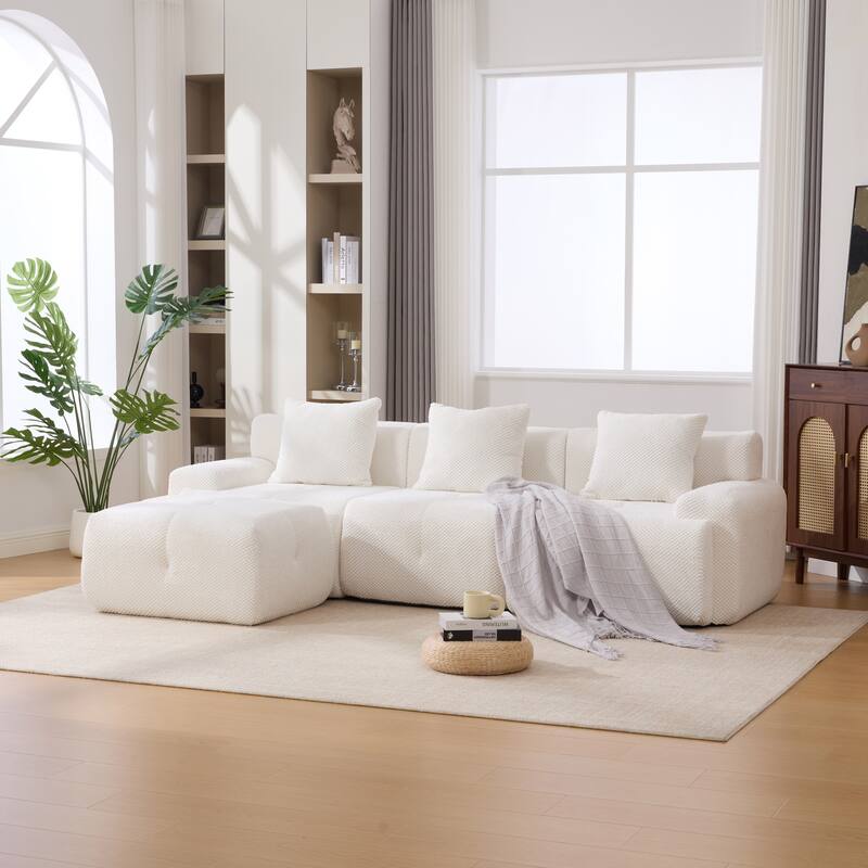 104"W Modern Upholstered Sectional Sofa with 3 Pillows and Ottoman