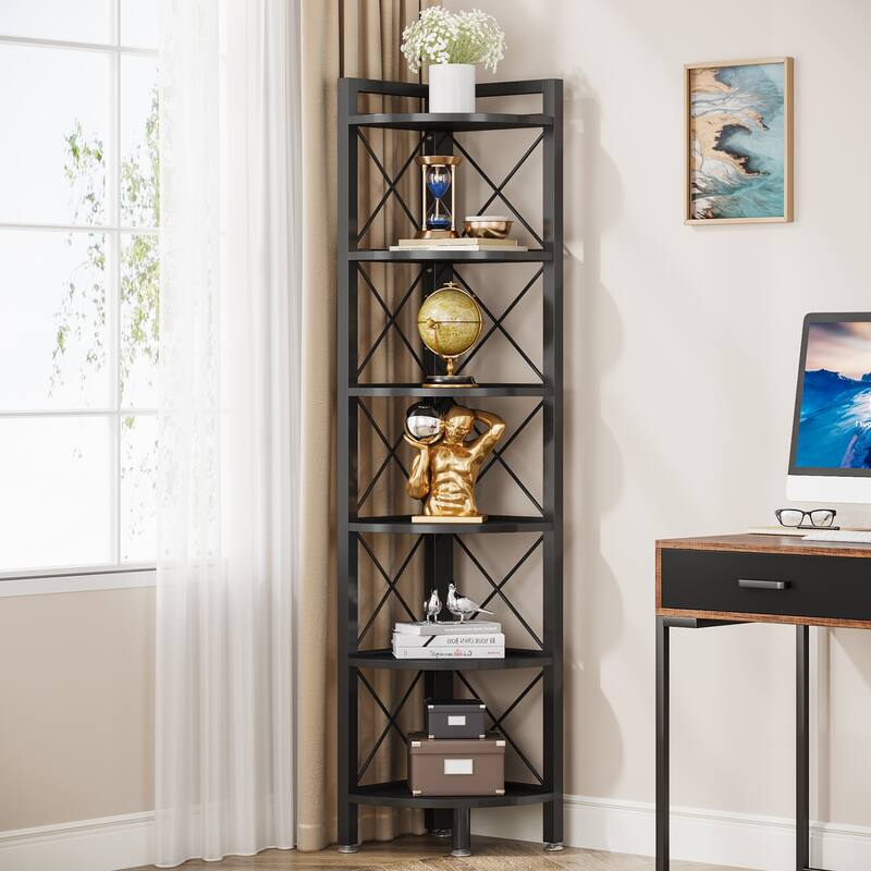 5-Tier Corner Shelves, 5 Shelf Corner Bookshelf and Bookcase
