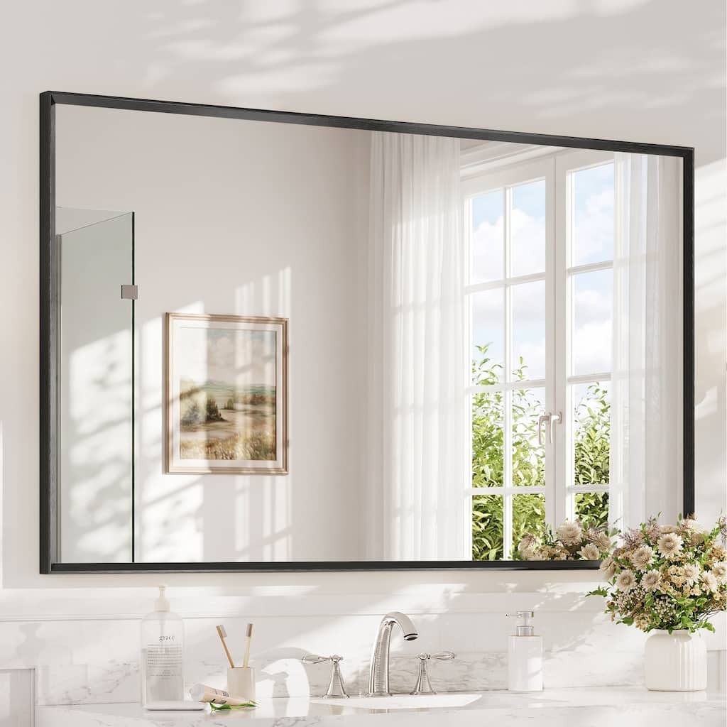 LIVOOSUN Shatterproof Tempered Glass Bathroom Mirror with Anti-rust Aluminum Frame and Copper-free HD Reflective Surface