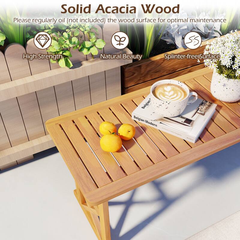 Gymax 51 Inches Acacia Wood Outdoor Bench w/ Slatted Seat & X-Shaped