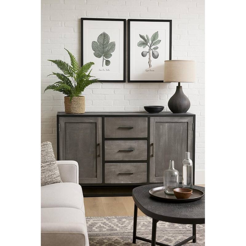 Grey Mango Wood Sideboard Cabinet With Black Iron - 60"
