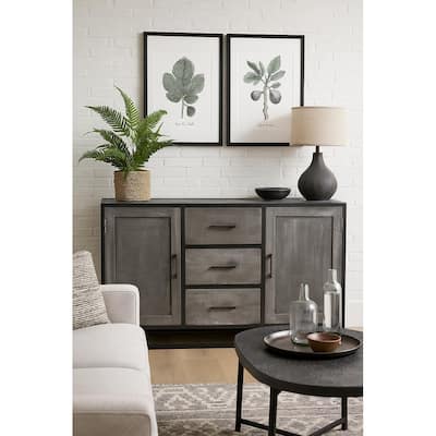 Grey Mango Wood Sideboard Cabinet With Black Iron - 60"