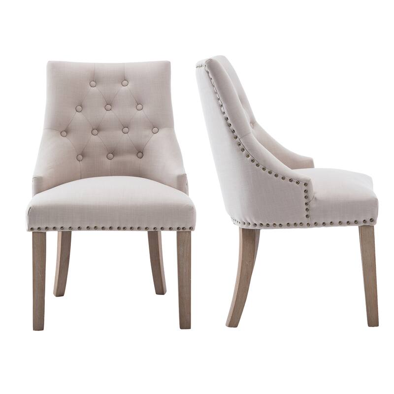 Mid-century Modern Dining chairs Button Tufted Accent Chairs with Nailhead Trim Set of 2 - Beige-2-Piece