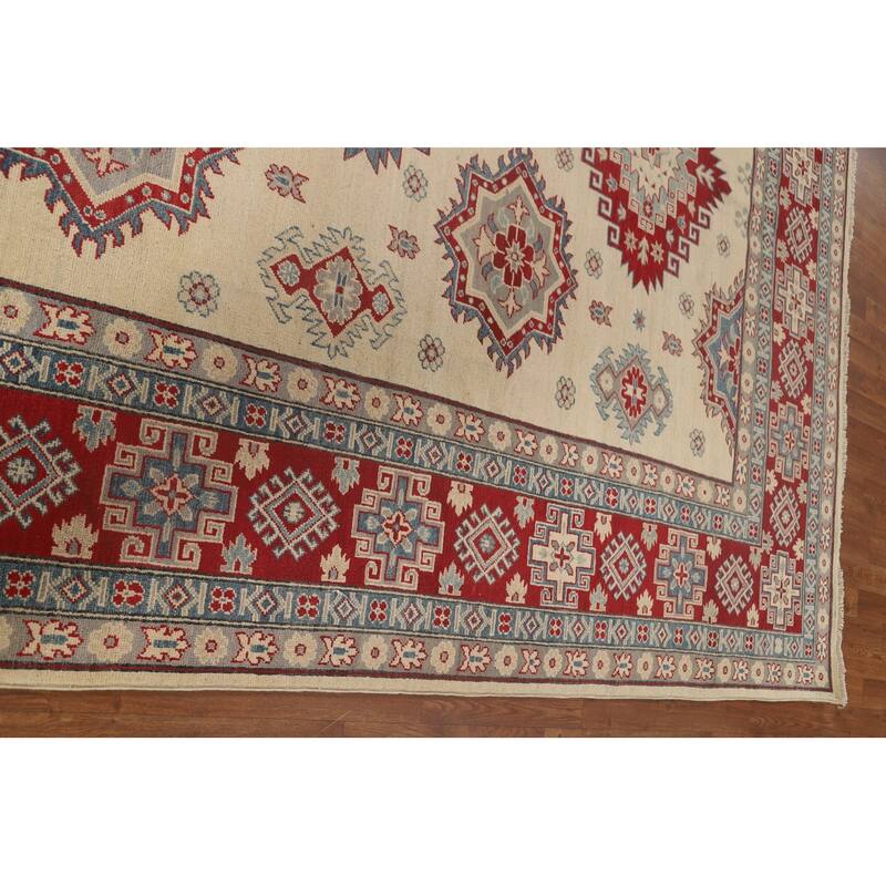 Ivory Kazak Oriental Area Rug Handmade Wool Carpet - 8'3" x 10'11"