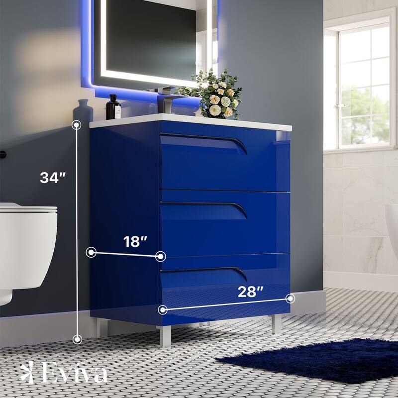 Eviva Joy 28"W Bath Vanity with Porcelain Top & Integrated Sink