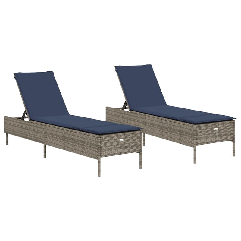 vidaXL Sun Loungers with Cushions Outdoor Chaise Lounge 2 Pcs Poly Rattan
