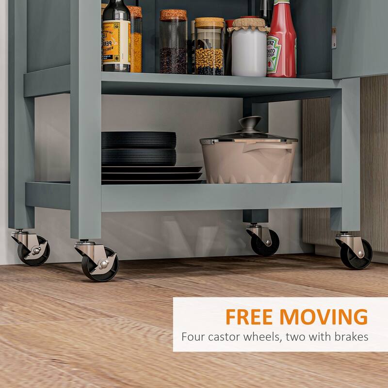 Utility Kitchen Cart on Wheels with Smooth Rubberwood Top and Drawer