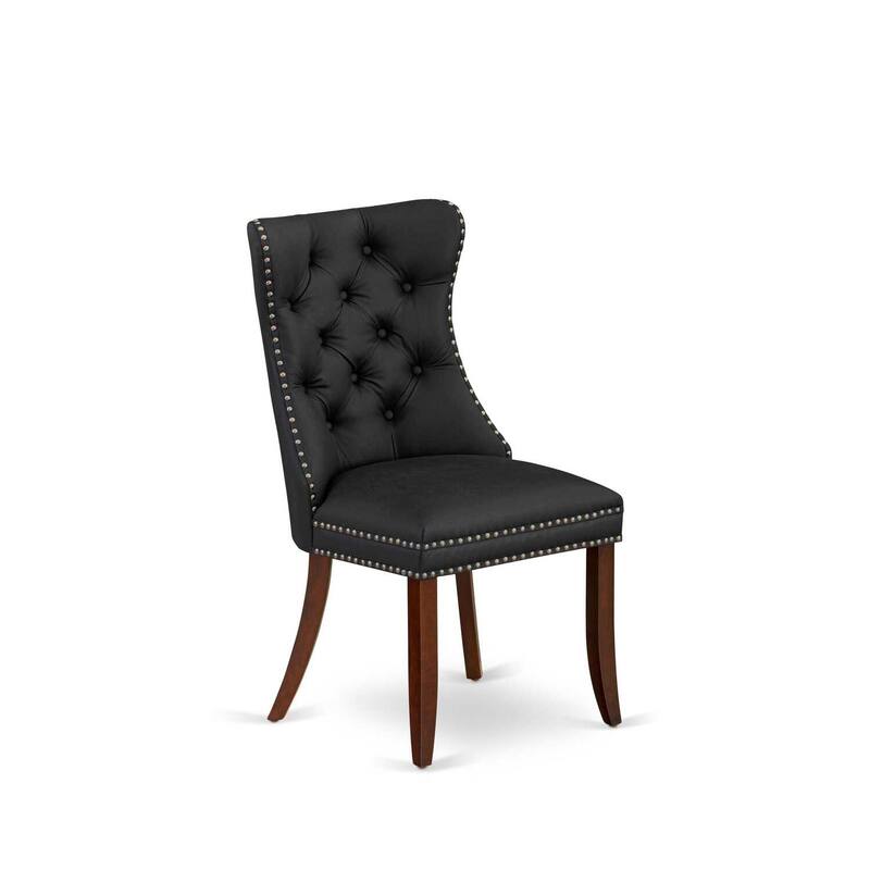 Parson Dining Chairs Set of 2 - Dark Gray Faux Leather Padded Chairs with Nailhead Trim