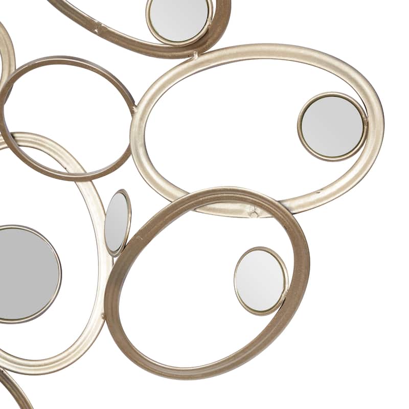 Silver Metal Overlapping Oval Geometric Home Wall Decor with Round Mirrored Accents