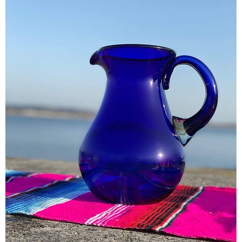 Dos Suenos Mexican Hand Blown Glass Pitcher - Cobalt - Juice, Margaritas, Water, Lemonade (84 oz)