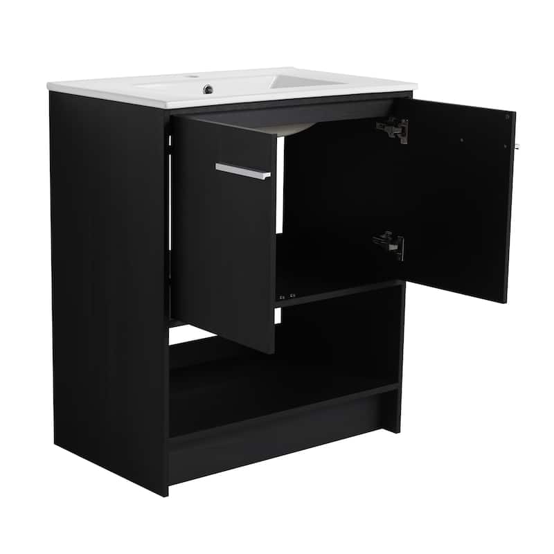 30" Bathroom Vanity with Ceramic Sink, 2 Soft Closing Doors, Freestanding Bathroom Cabinet Vanity